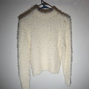 Elegant White Fuzzy Women's Sweater